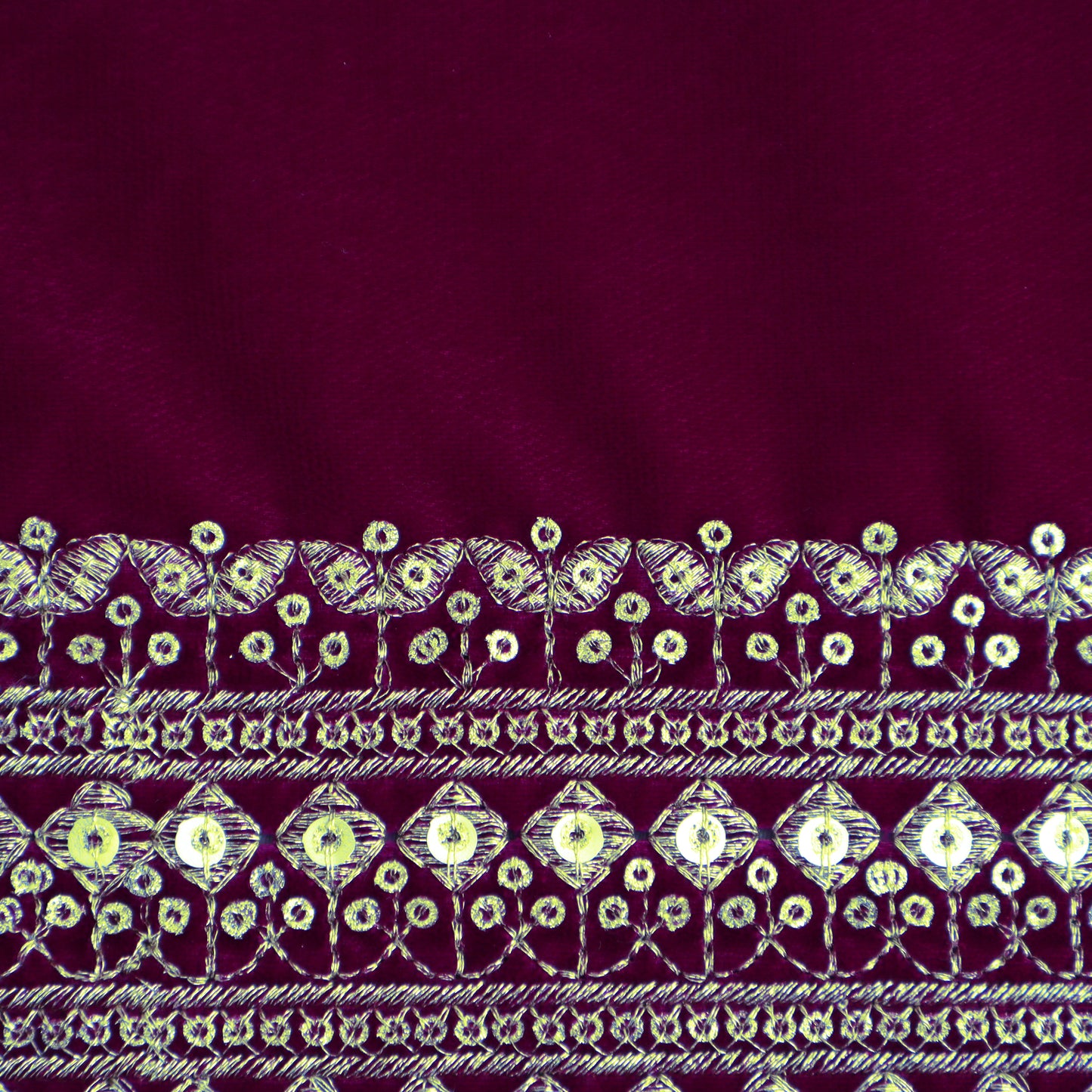 Magenta Color Velvet Embroidery Fabric