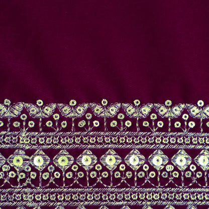 Magenta Color Velvet Embroidery Fabric