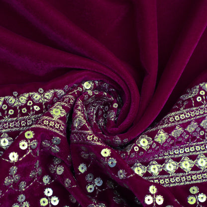 Magenta Color Velvet Embroidery Fabric