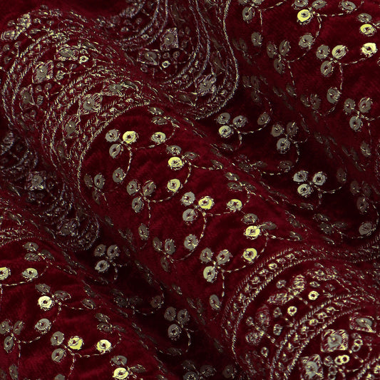 Red Color Velvet Embroidery Fabric