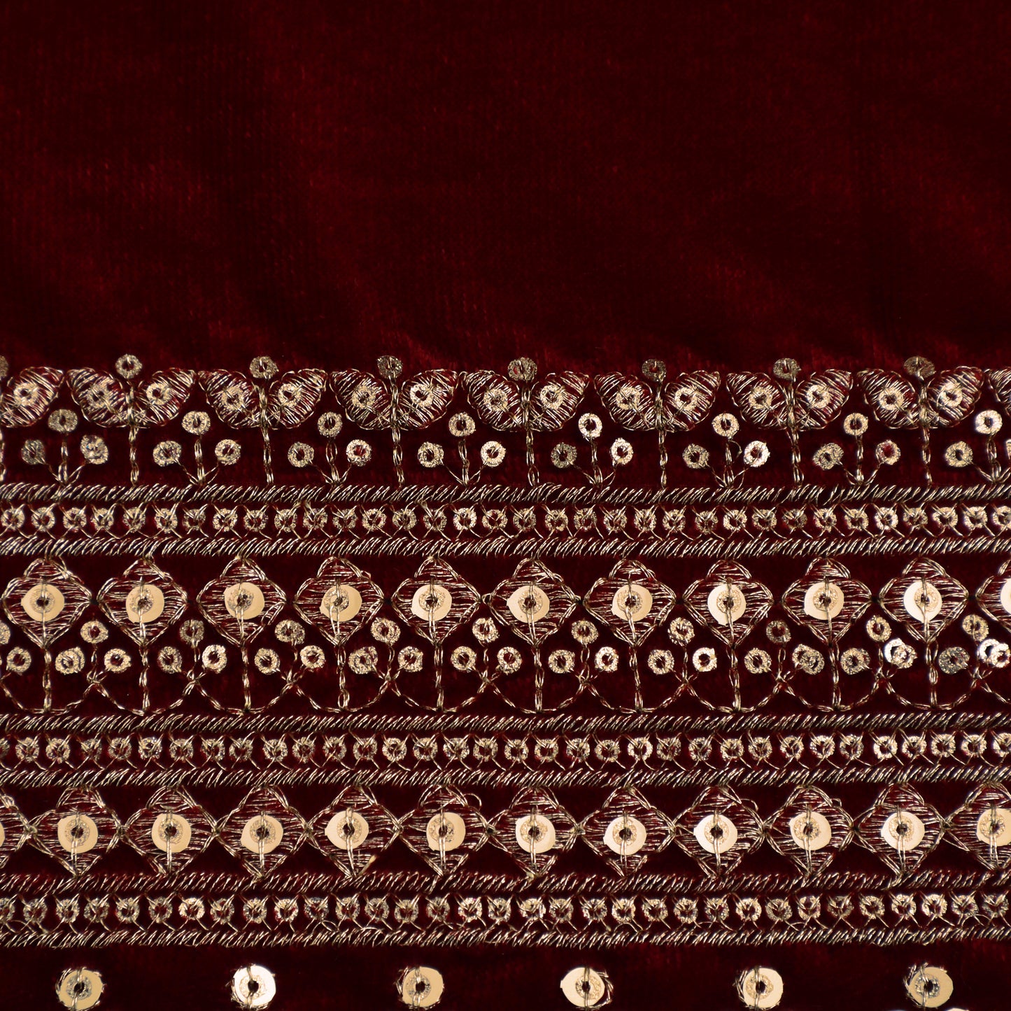 Red Color Velvet Embroidery Fabric