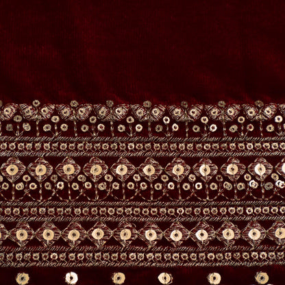 Red Color Velvet Embroidery Fabric