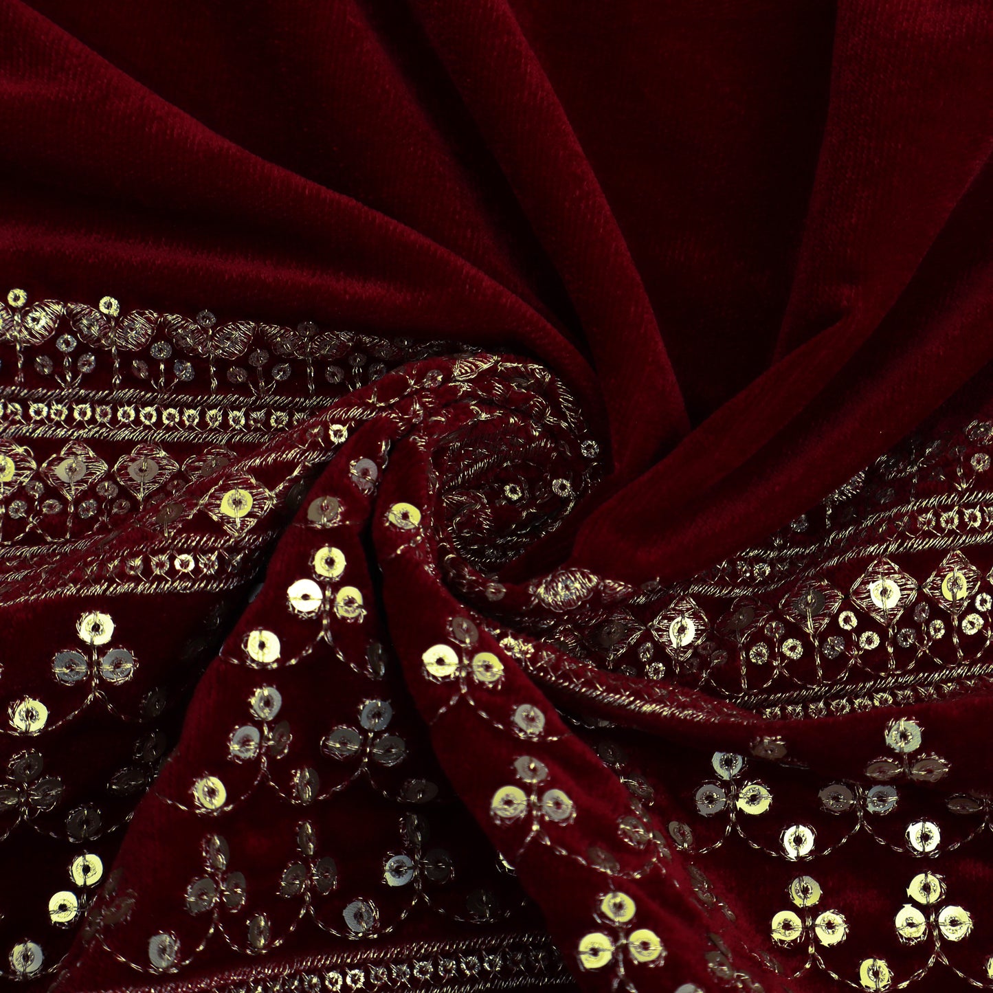 Red Color Velvet Embroidery Fabric