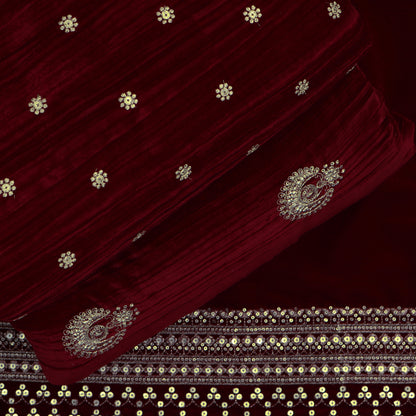 Red Color Velvet Embroidery Fabric