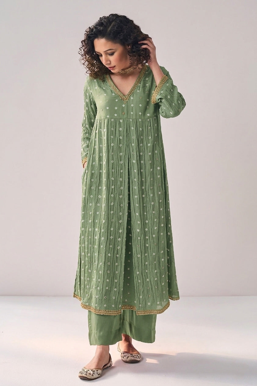 Crush Chanderi Bandhani Print Mukaish Fabric