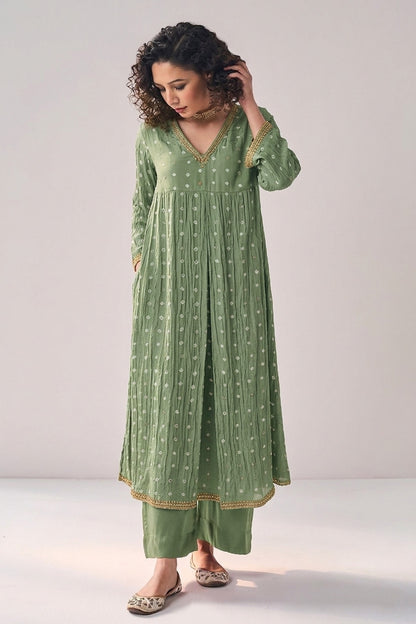 Crush Chanderi Bandhani Print Mukaish Fabric