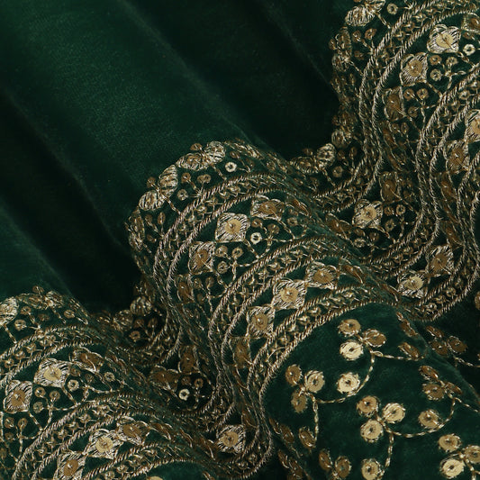 Green Color Velvet Embroidery Fabric