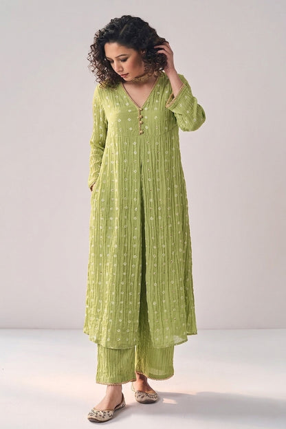 Crush Chanderi Bandhani Print Mukaish Fabric