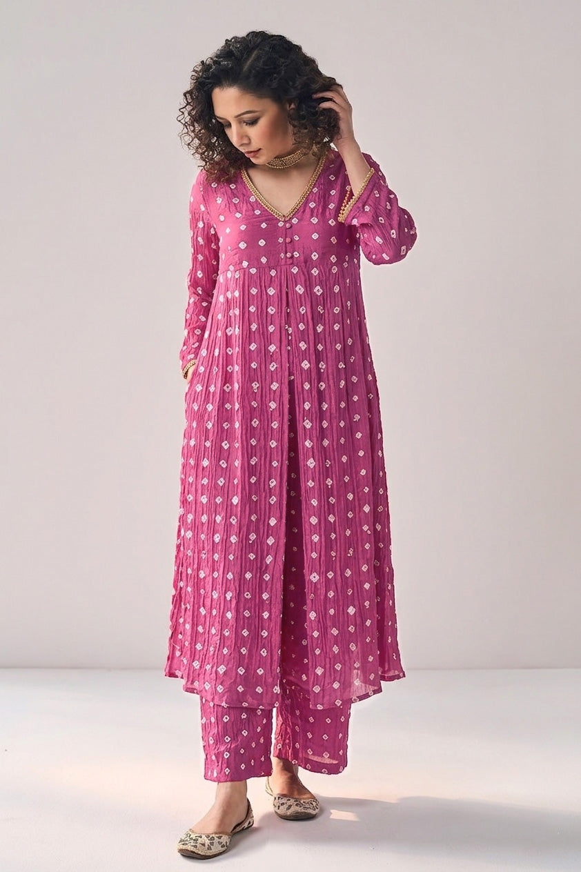 Crush Chanderi Bandhani Print Mukaish Fabric
