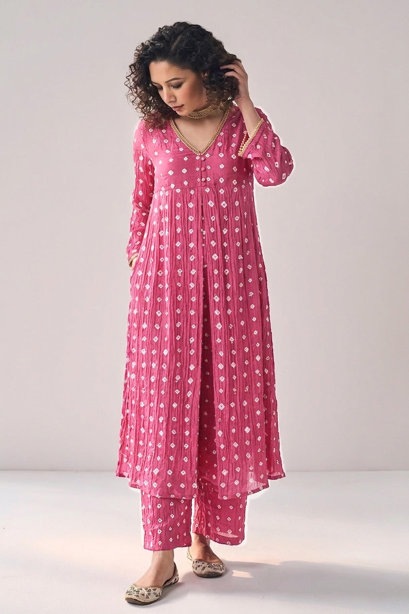 Crush Chanderi Bandhani Print Mukaish Fabric