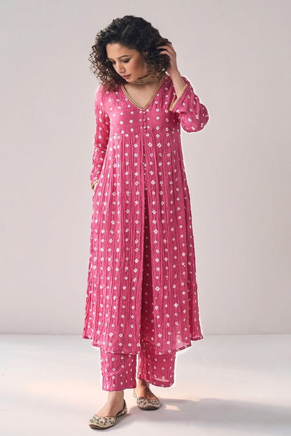 Crush Chanderi Bandhani Print Mukaish Fabric