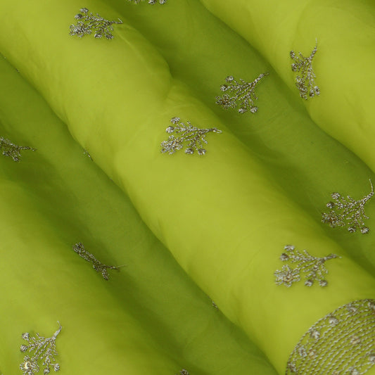 Green Color Organza Booti Fabric