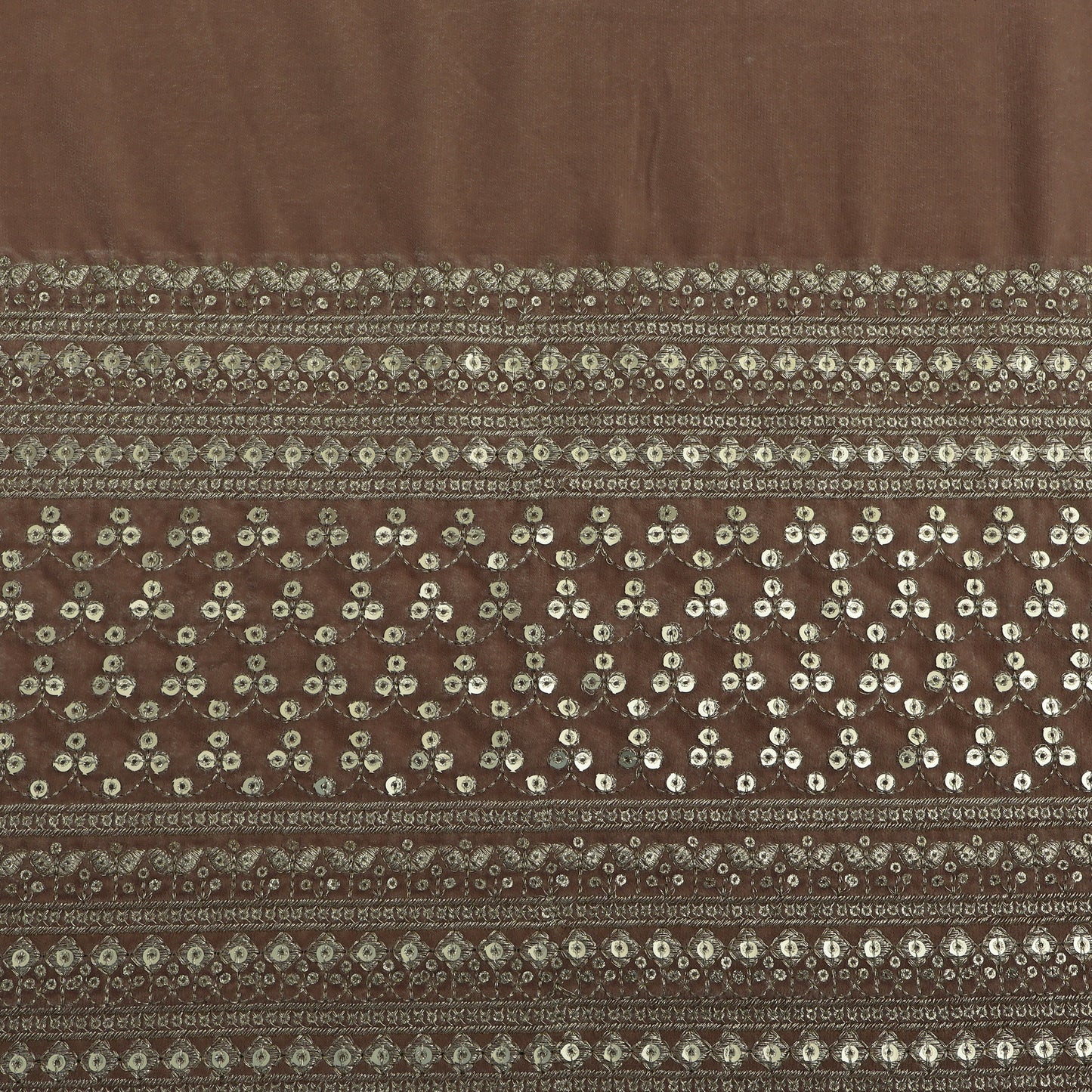 Beige Brown Color Velvet Embroidery Fabric