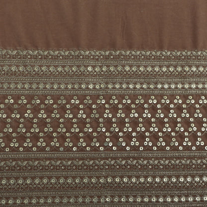 Beige Brown Color Velvet Embroidery Fabric