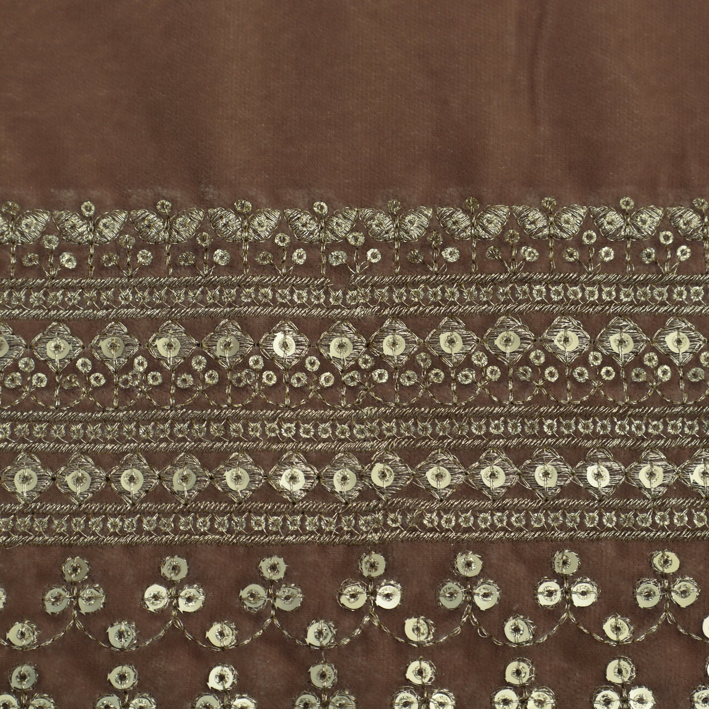 Beige Brown Color Velvet Embroidery Fabric