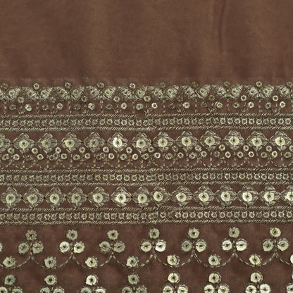 Beige Brown Color Velvet Embroidery Fabric