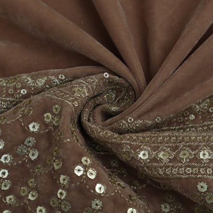 Beige Brown Color Velvet Embroidery Fabric