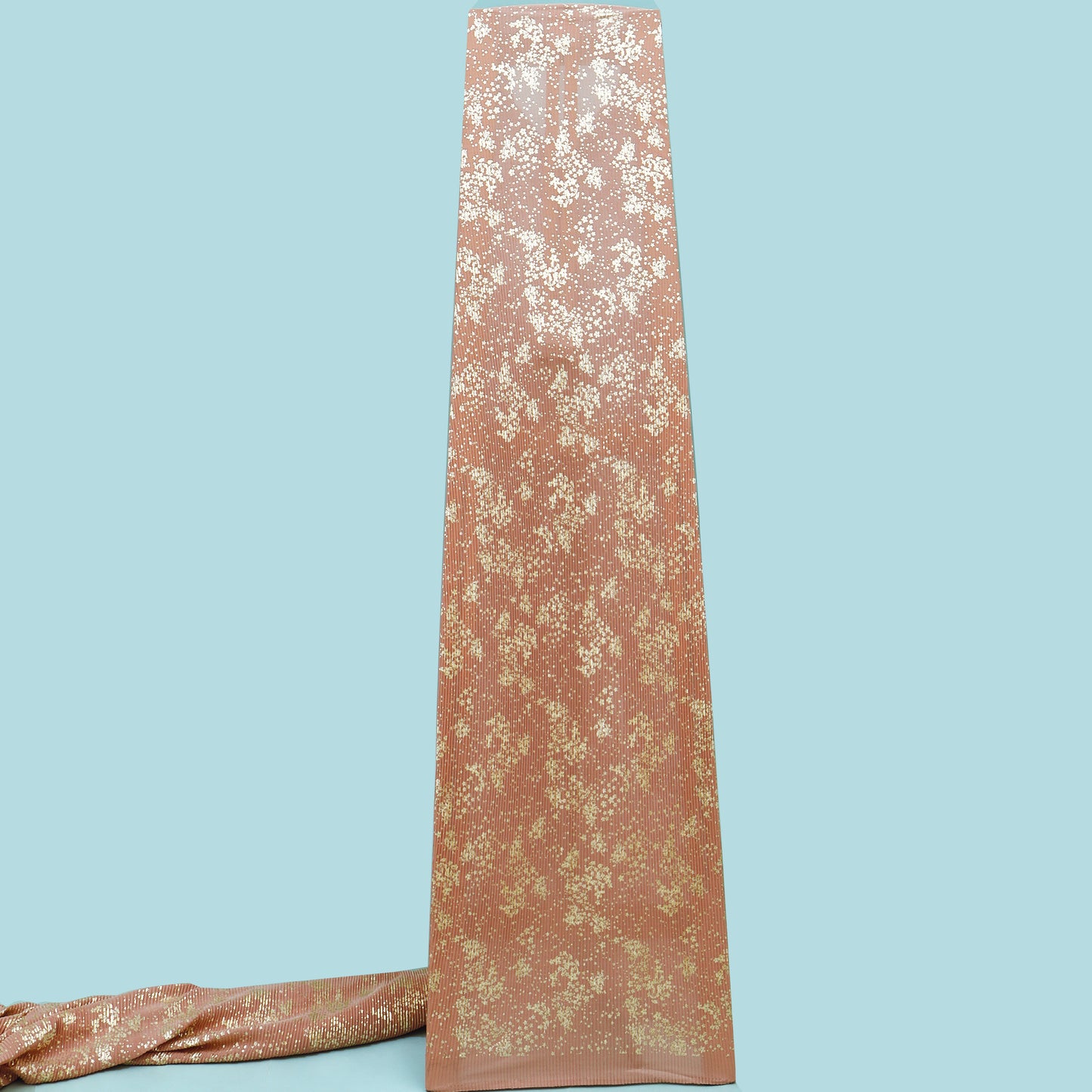 Pink Peach Color Heavy Crush Satin Foll Fabric