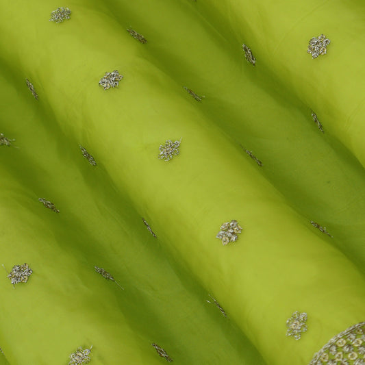 Green Color Organza Booti Fabric