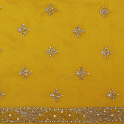 Yellow Color Organza Booti Fabric