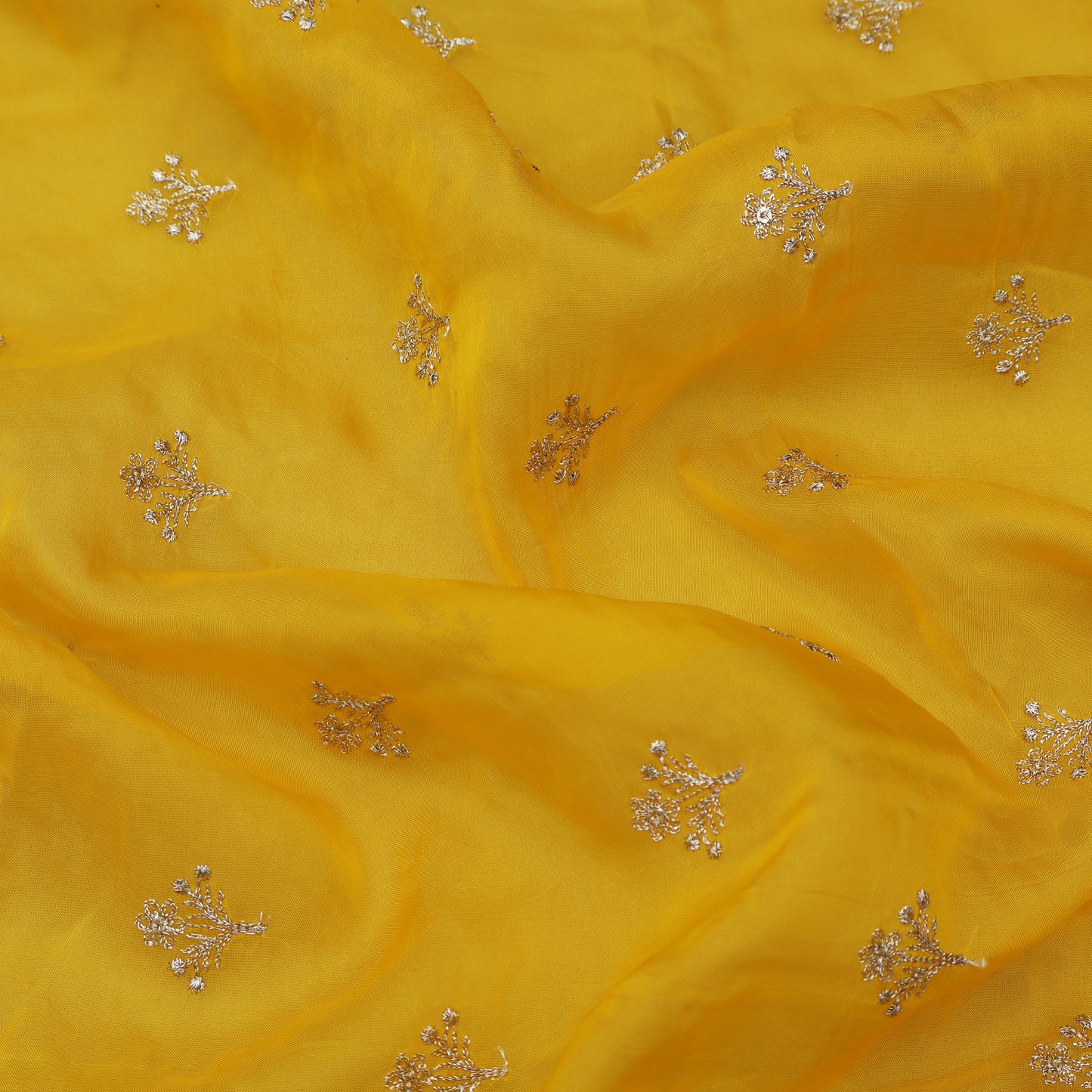 Yellow Color Organza Booti Fabric