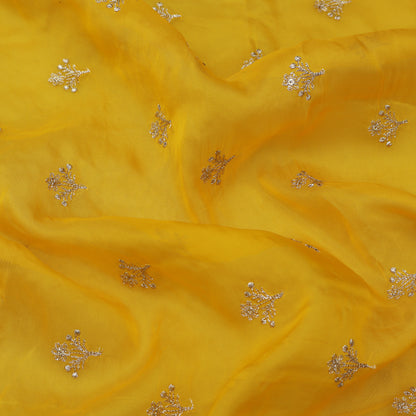 Yellow Color Organza Booti Fabric