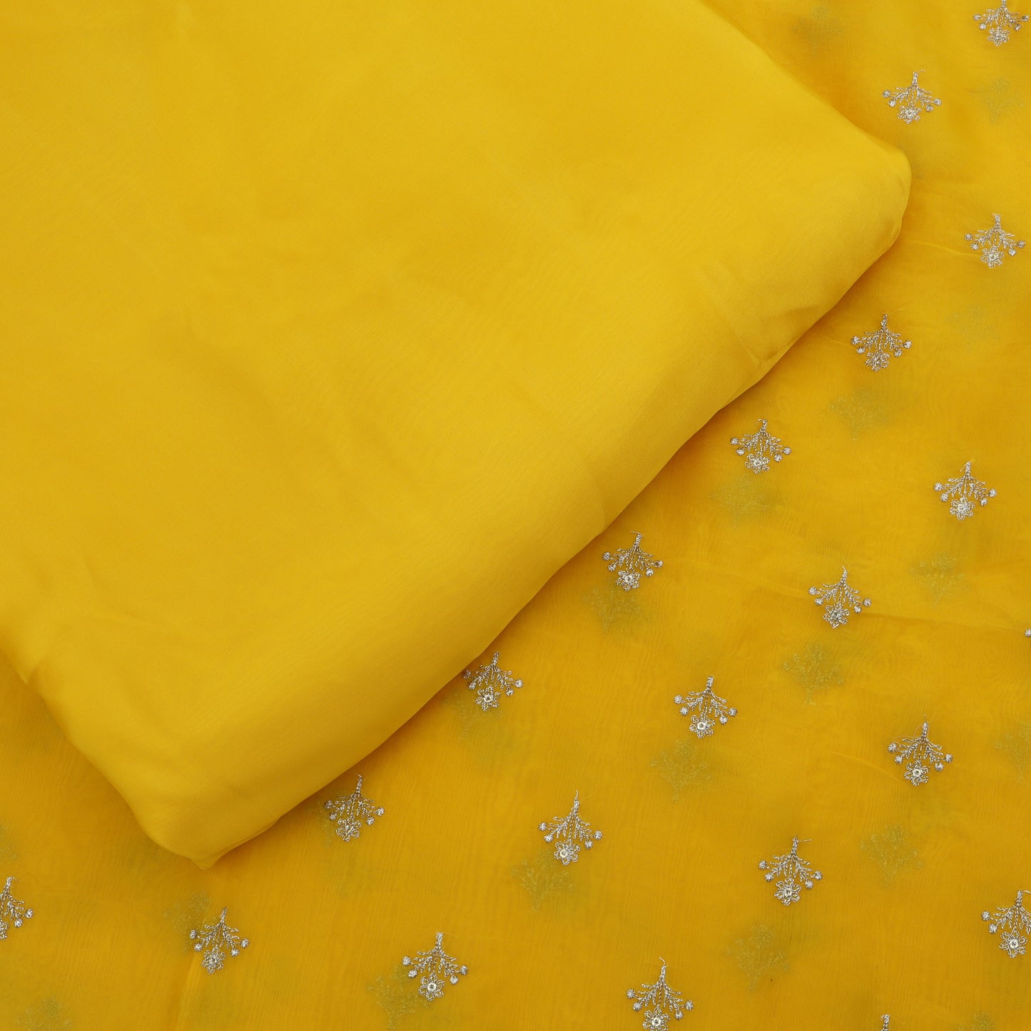 Yellow Color Organza Booti Fabric