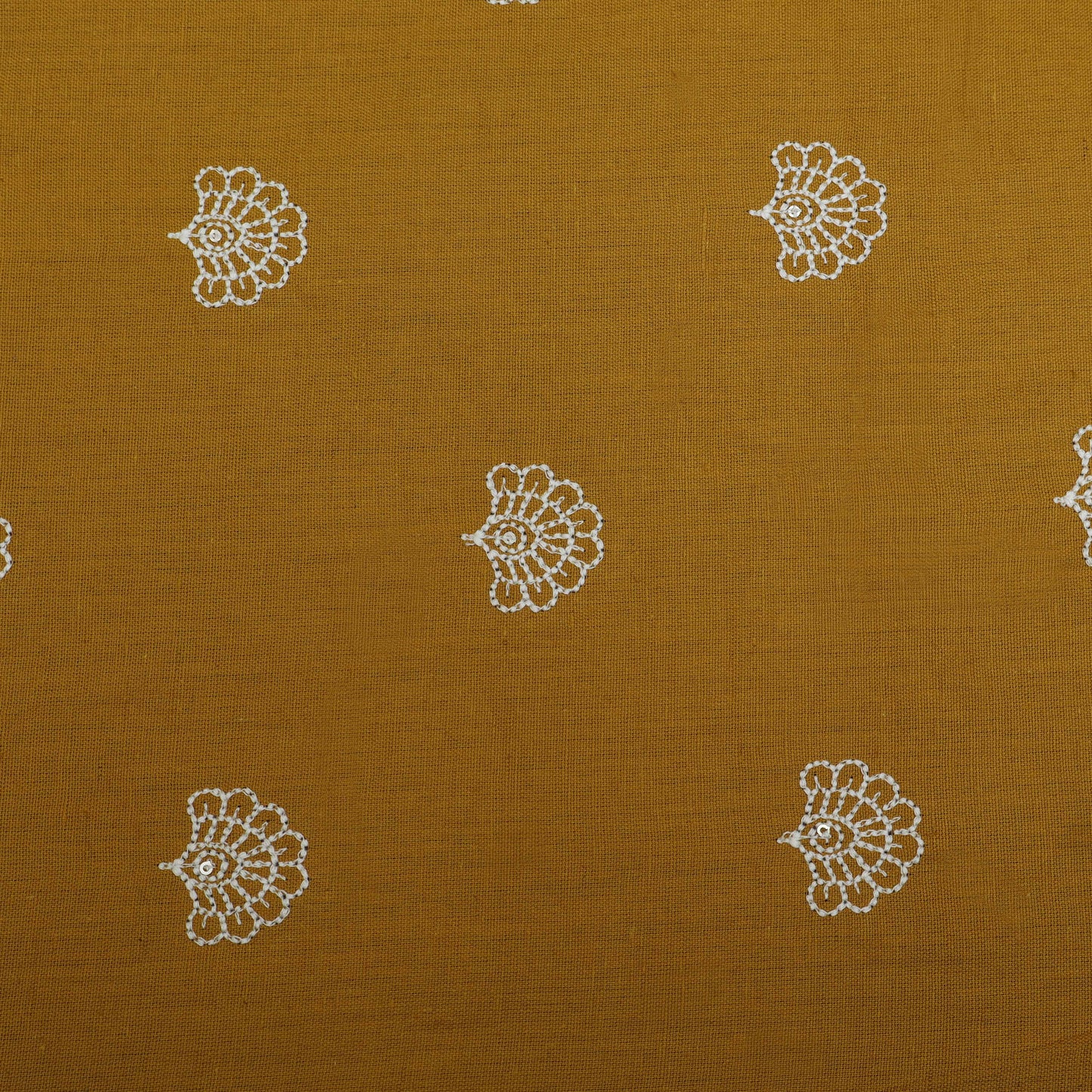 Mustard Color Kora Cotton Embroidery Fabric