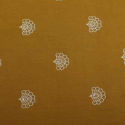 Mustard Color Kora Cotton Embroidery Fabric