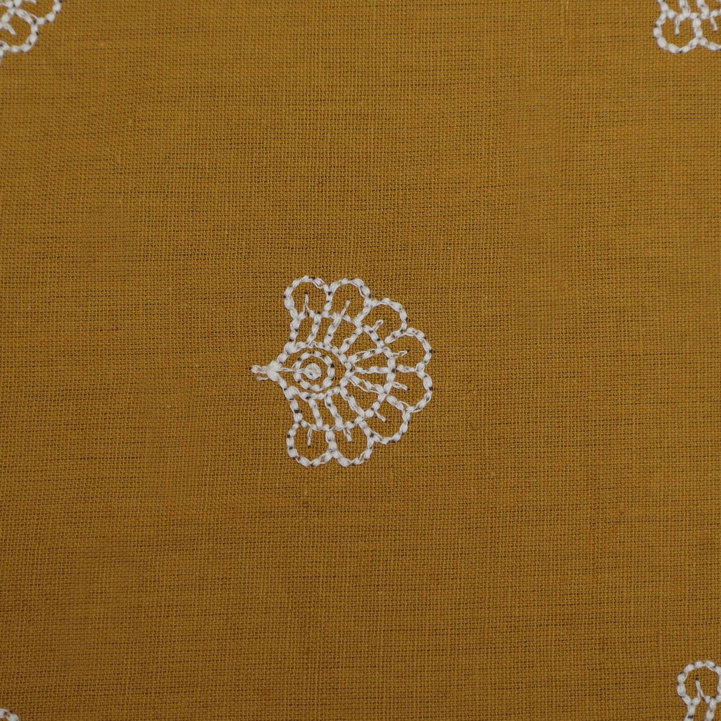 Mustard Color Kora Cotton Embroidery Fabric