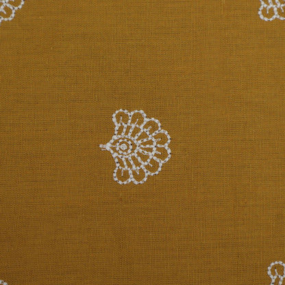 Mustard Color Kora Cotton Embroidery Fabric