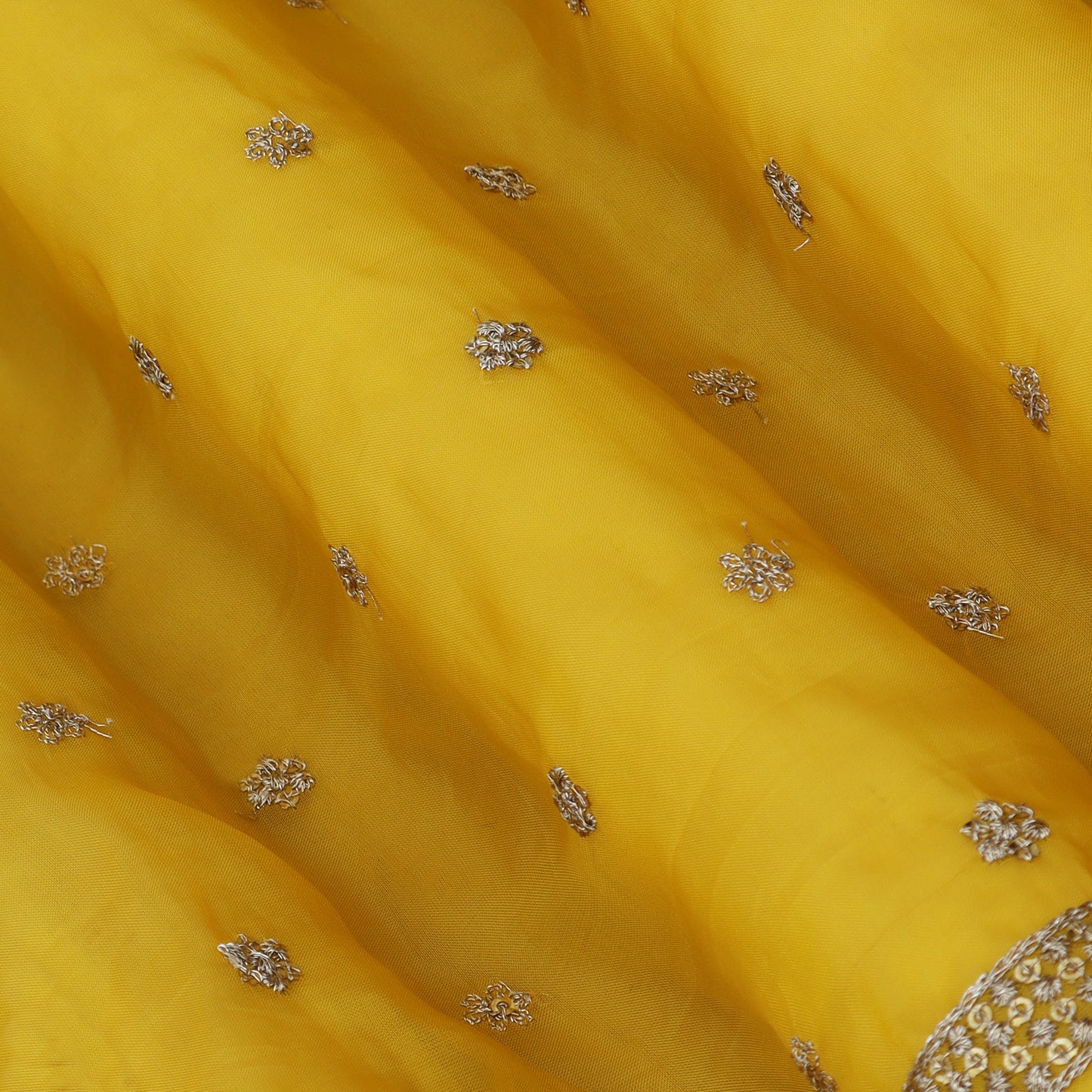 Yellow Color Organza Booti Fabric