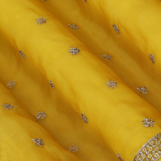 Yellow Color Organza Booti Fabric