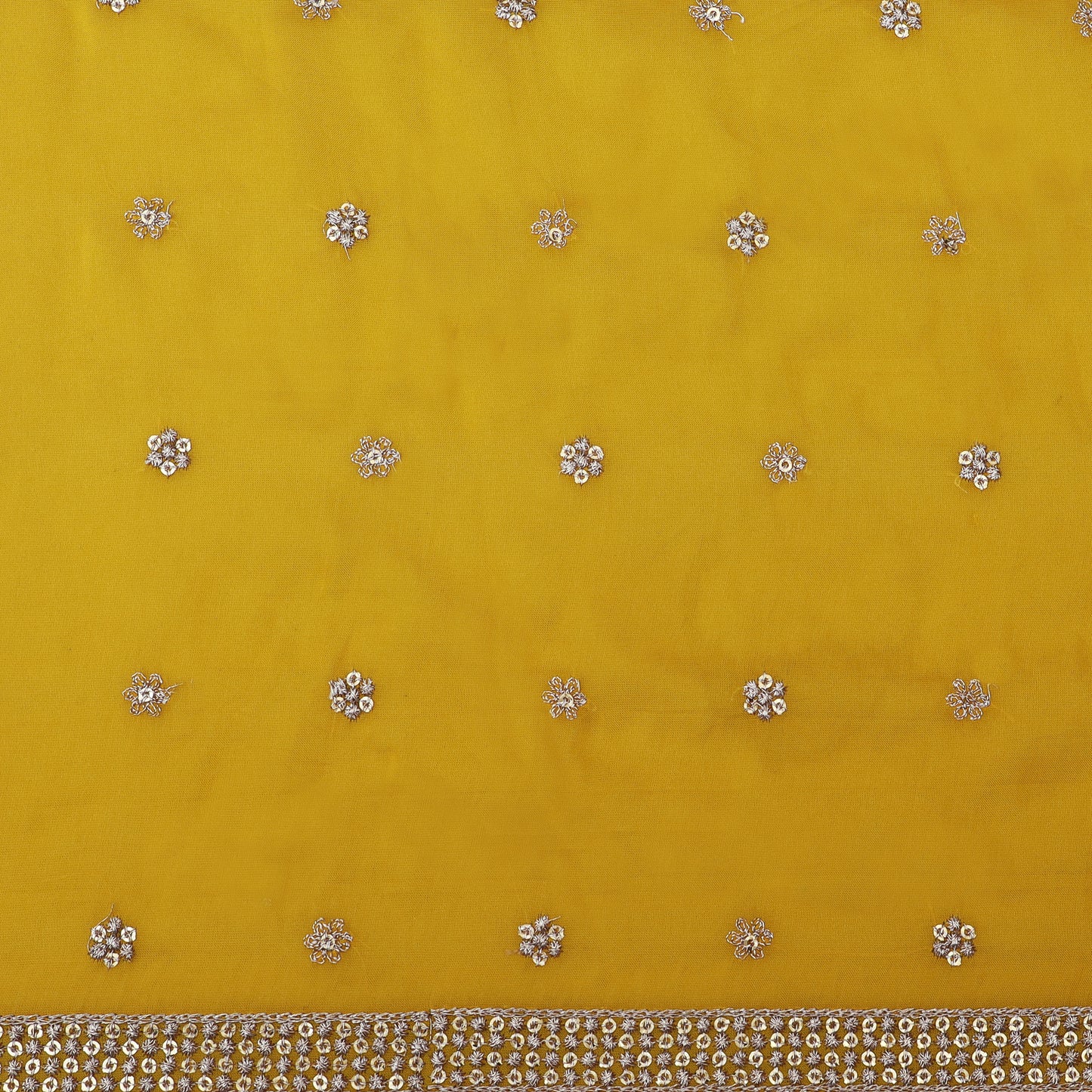 Yellow Color Organza Booti Fabric