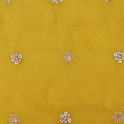 Yellow Color Organza Booti Fabric