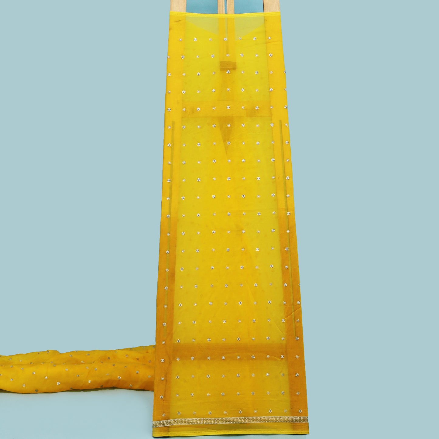 Yellow Color Organza Booti Fabric