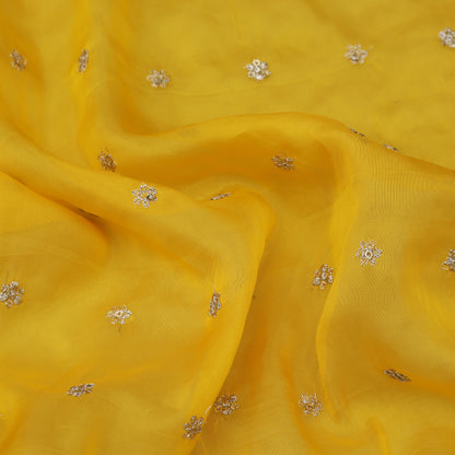 Yellow Color Organza Booti Fabric