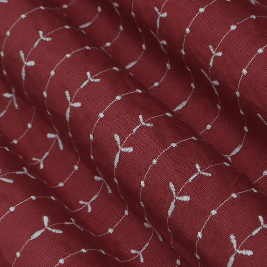 Gajri Color Kora Cotton Embroidery Fabric