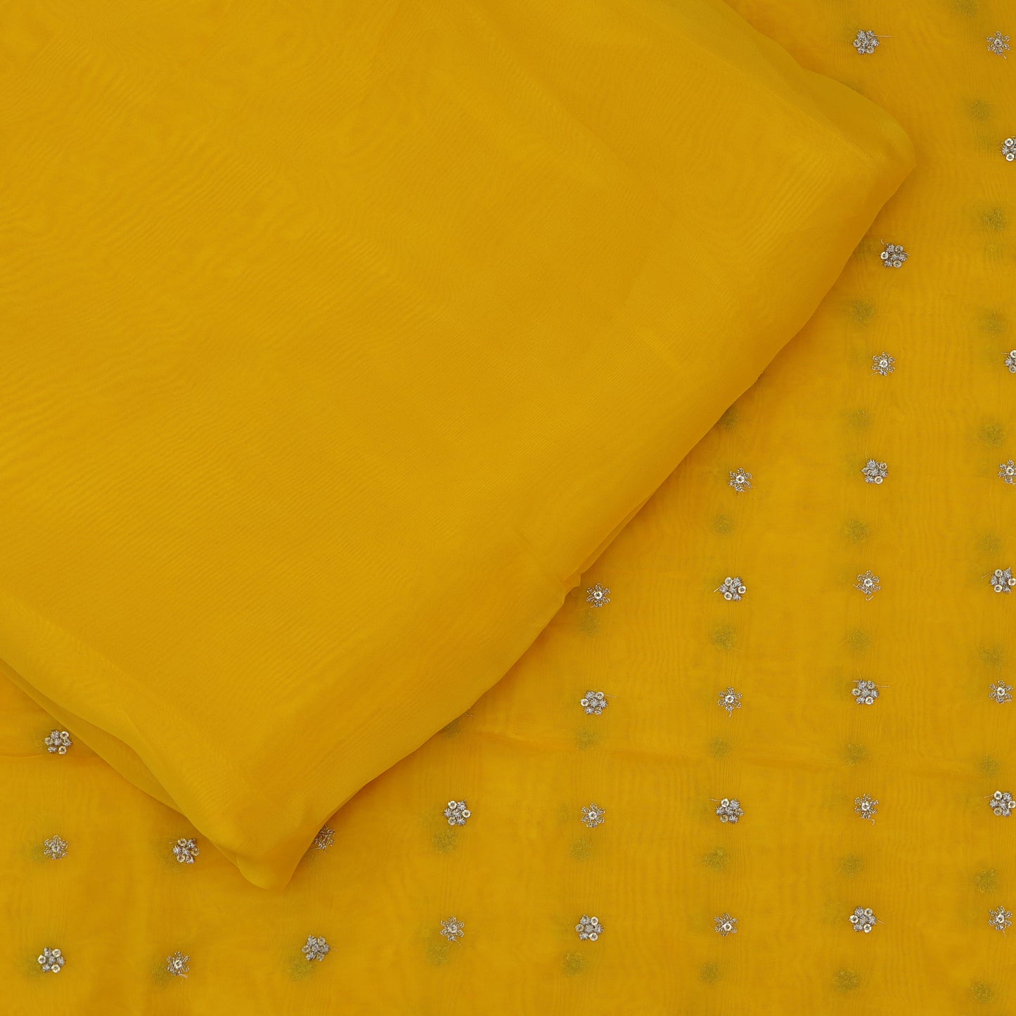 Yellow Color Organza Booti Fabric