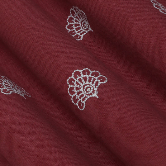 Gajri Color Kora Cotton Embroidery Fabric