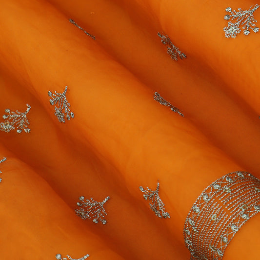 Orange Color Organza Booti Fabric