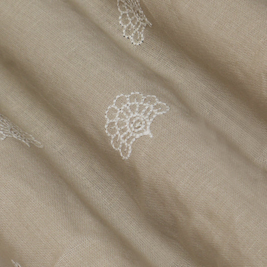 Beige Color Kora Cotton Embroidery Fabric