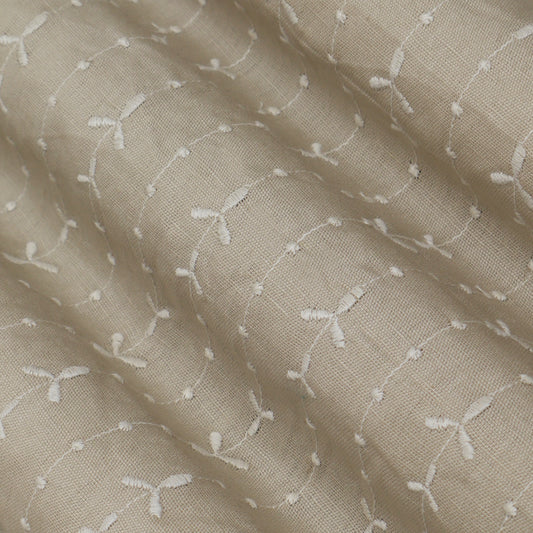 Beige Color Kora Cotton Embroidery Fabric