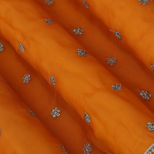 Orange Color Organza Booti Fabric