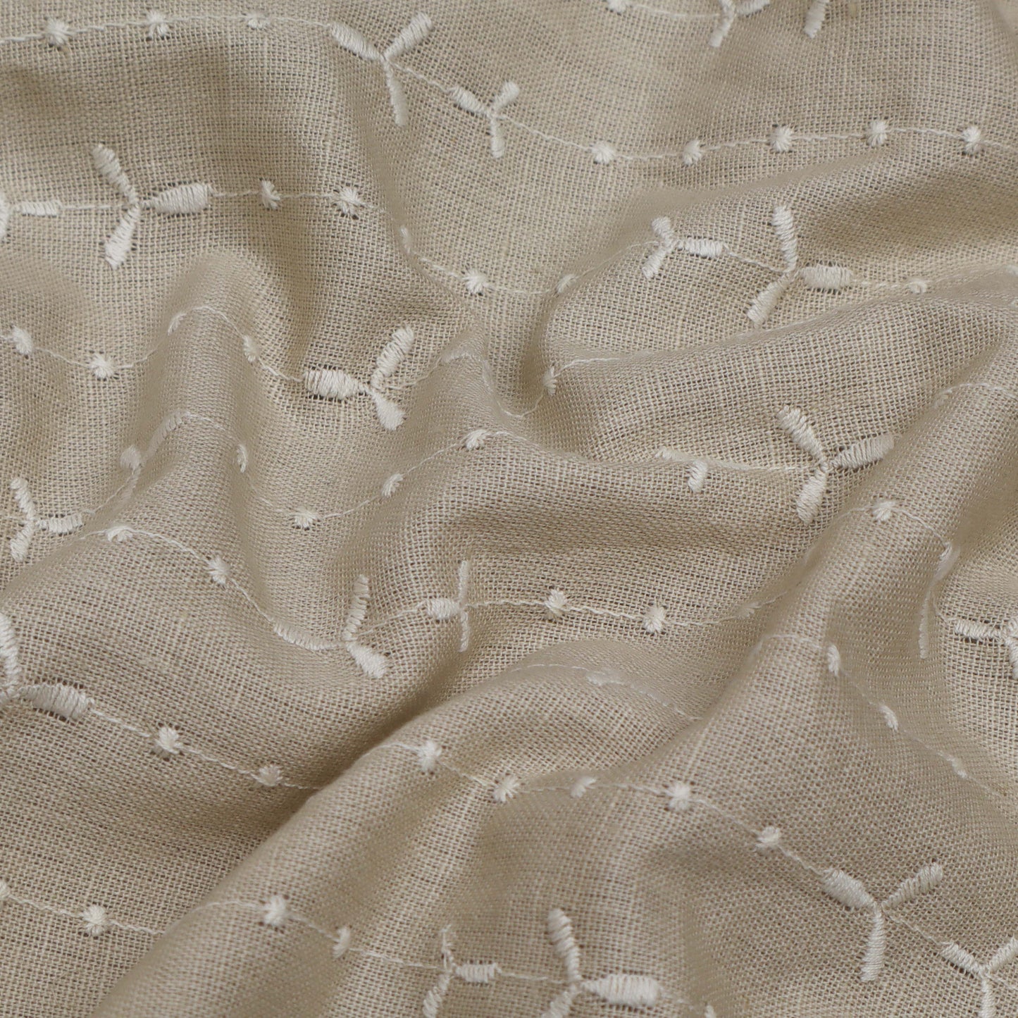 Beige Color Kora Cotton Embroidery Fabric