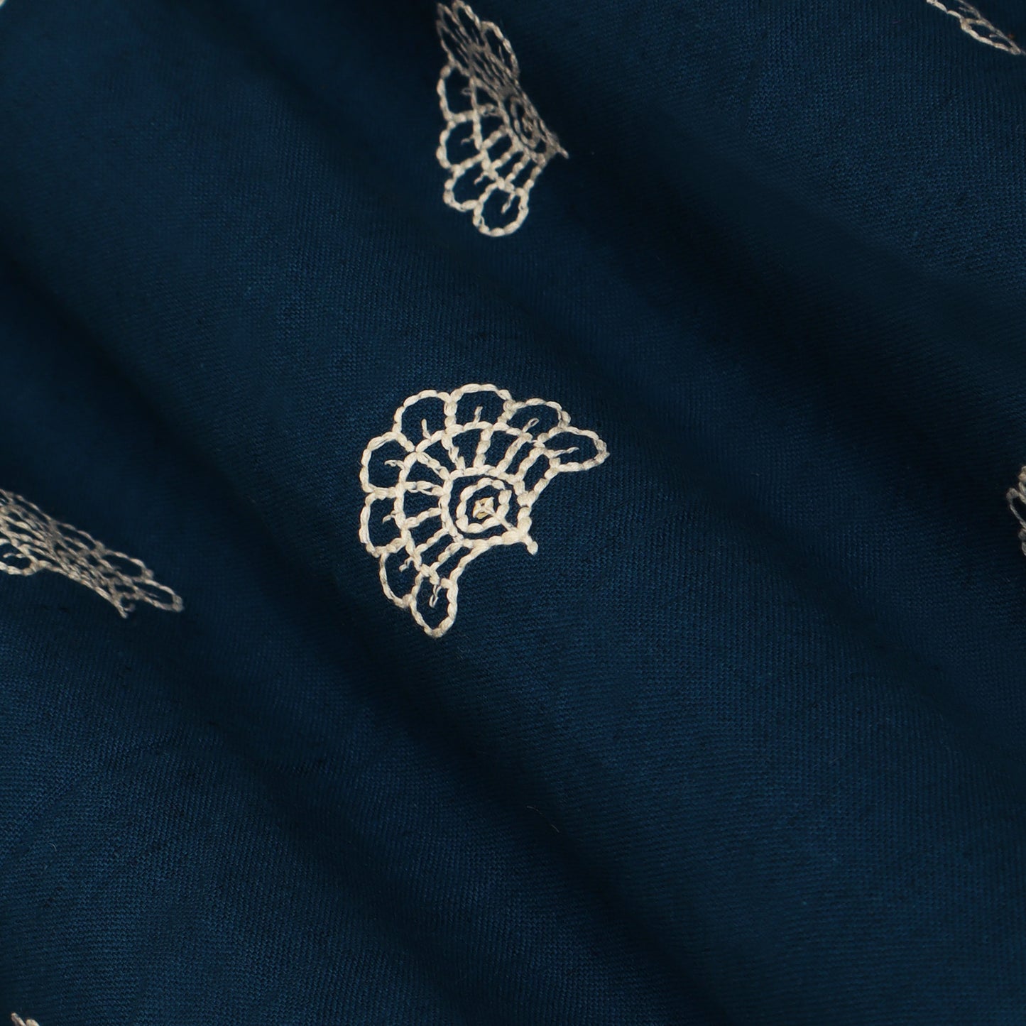 Teal Blue Color Kora Cotton Embroidery Fabric