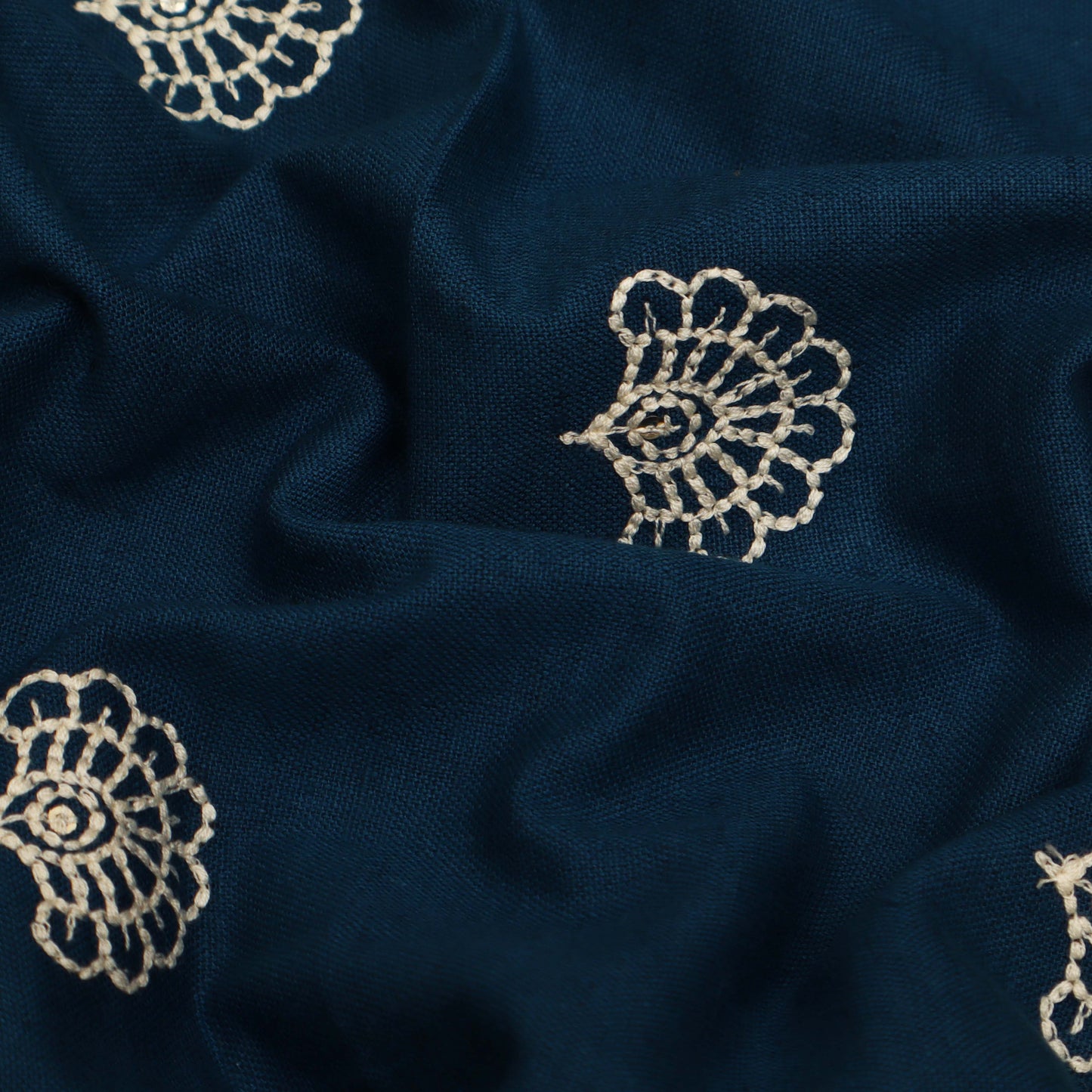 Teal Blue Color Kora Cotton Embroidery Fabric