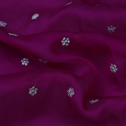 Purple Color Organza Booti Fabric