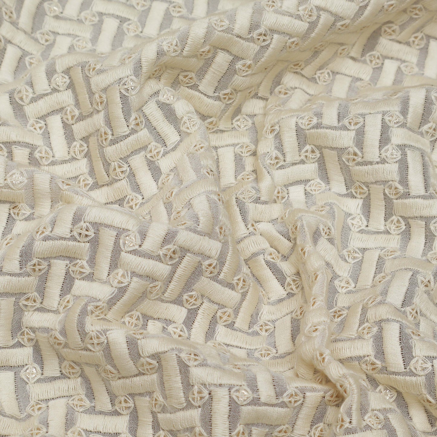 White Color Georgette Embroidery Fabric