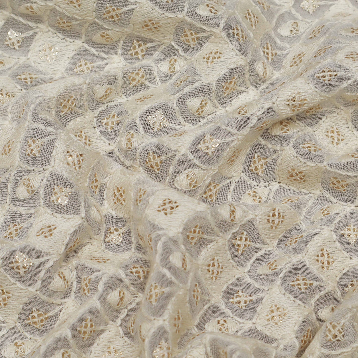 White Color Georgette Embroidery Fabric